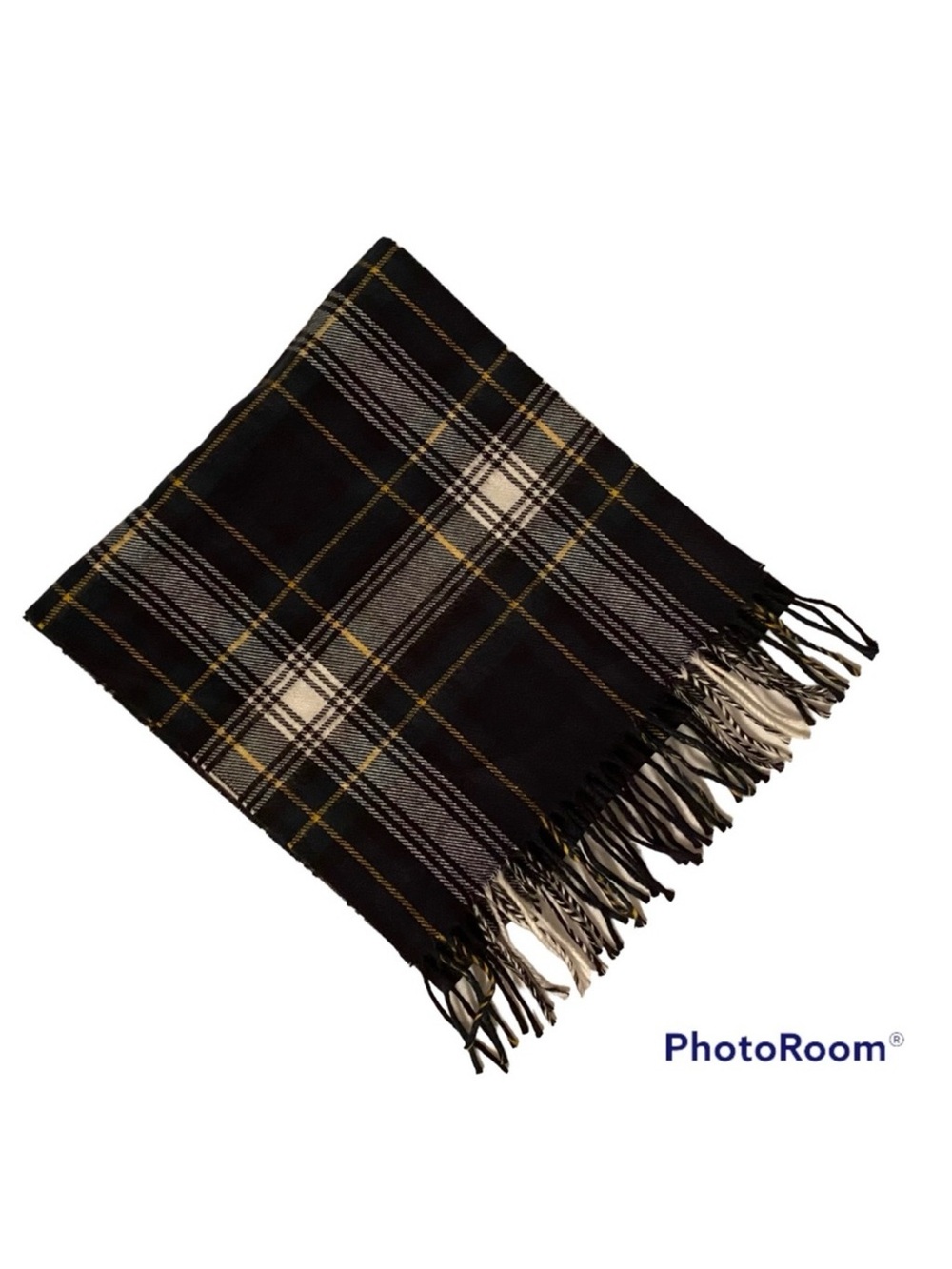 CHRISTIAN DIOR MENS SCARF BLUE WHITE PLAID MUFFLER ACCESSORY FRINGE VINTAGE